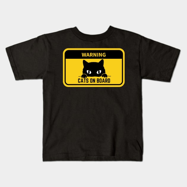 Warning Cat On Board Kids T-Shirt by NICHE&NICHE